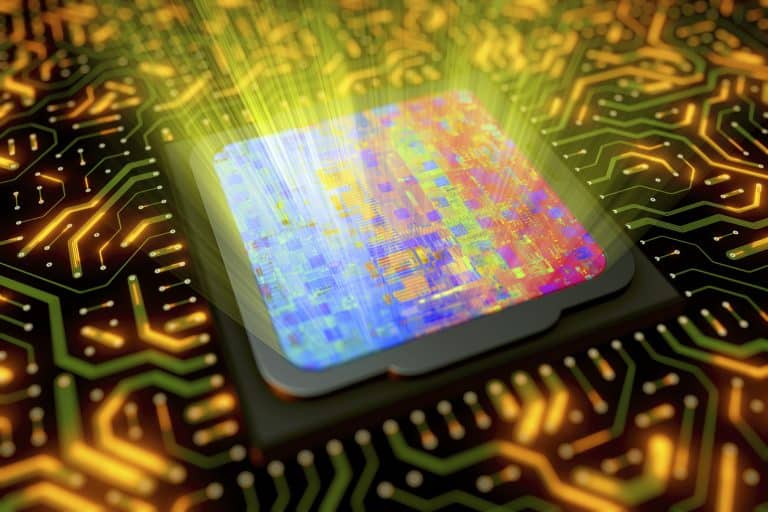 CPU on a circuit board with technology background