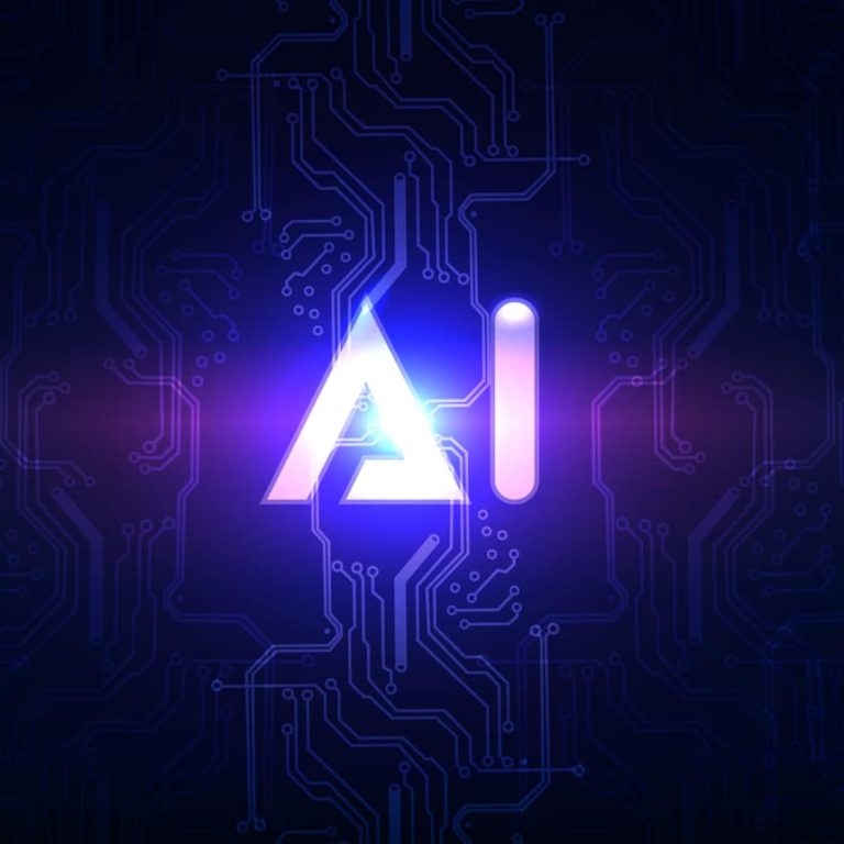 Abstract AI and neural network illustration with big data and futuristic HUD