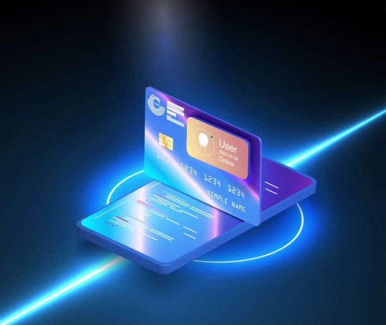 Smartphone displaying online payment app with bank cards