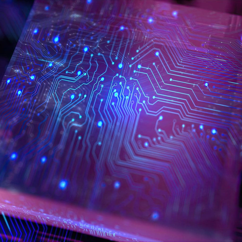Green circuit board background with technology and AI theme