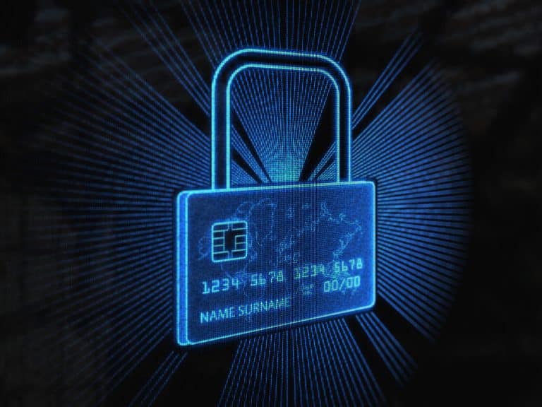 Futuristic blue credit card representing secure payments