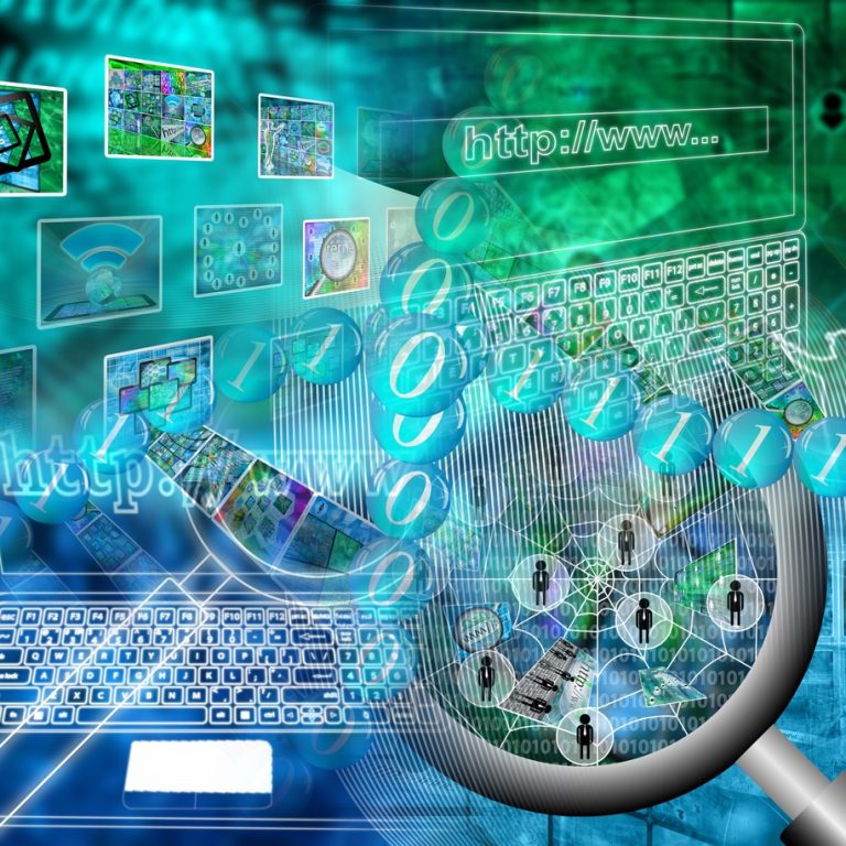 Abstract images representing computers, internet, and high technology
